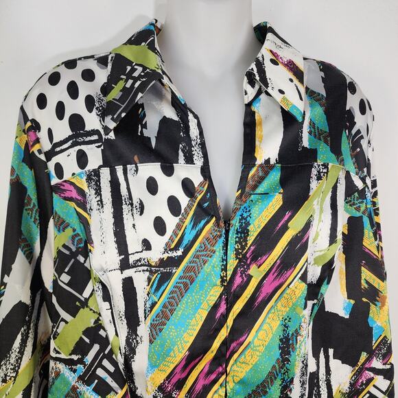 Mishca Top Womens XL Multicolor Colorful Abstract Artsy Full Zip Long Sleeve Y2K - Picture 3 of 10